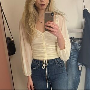 Lulus Flowy Sleeve Off Cream Boho Top